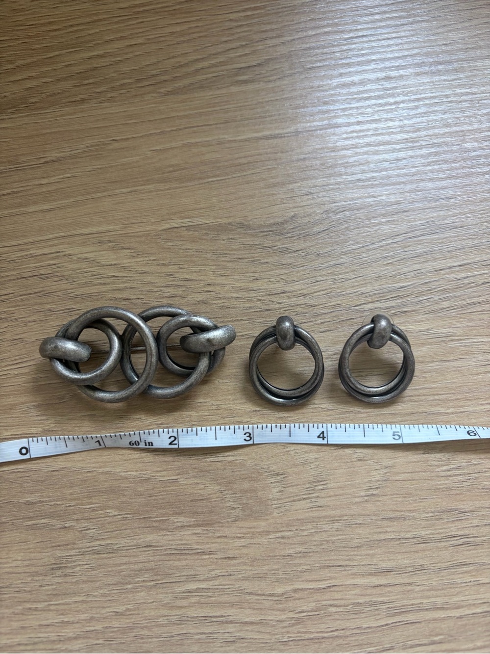 Vintage modernist | brutalist pewter earring and brooch set
